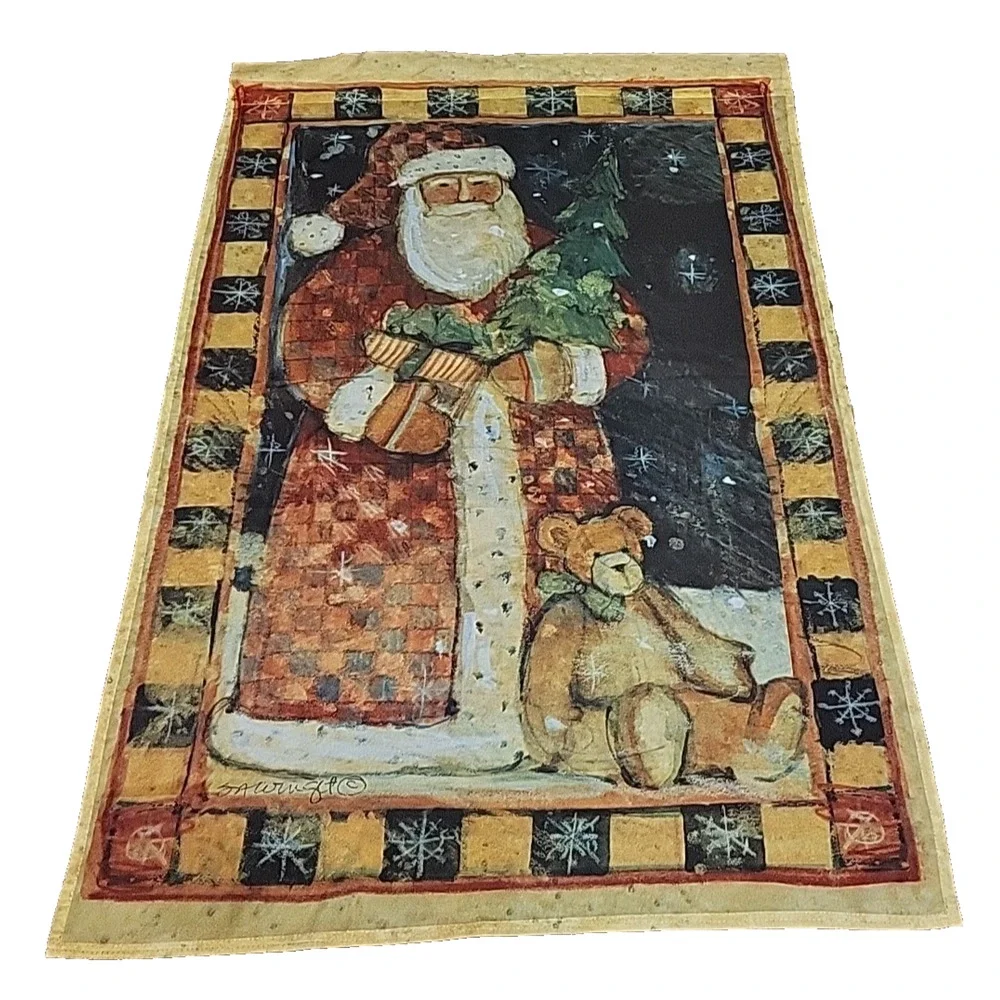 Impressions Old World Santa Teddy Tree Christmas Flag 24” x 37” washable
